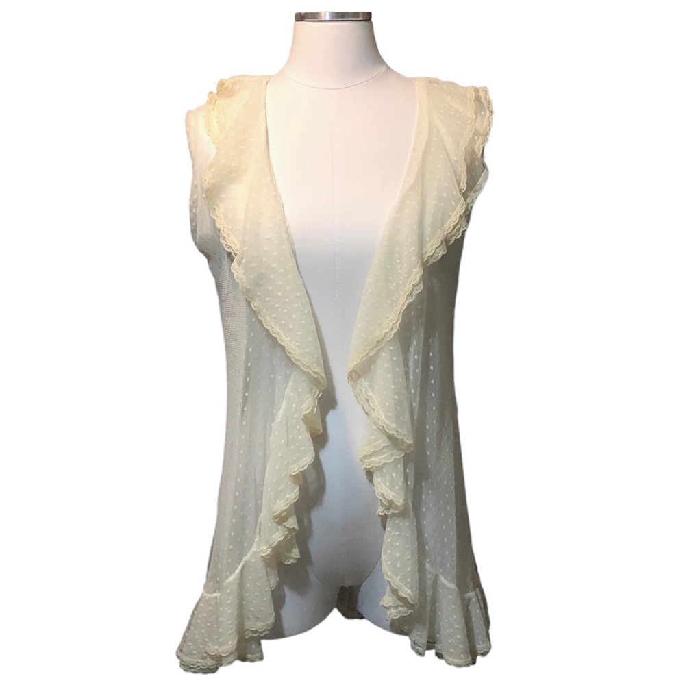 JULIANA FARO Dotted Lace Ruffle Collar Peignoir